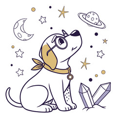 Magical Night themed SVG: Curious Playful puppy with wearing glasses in a Starry night environment