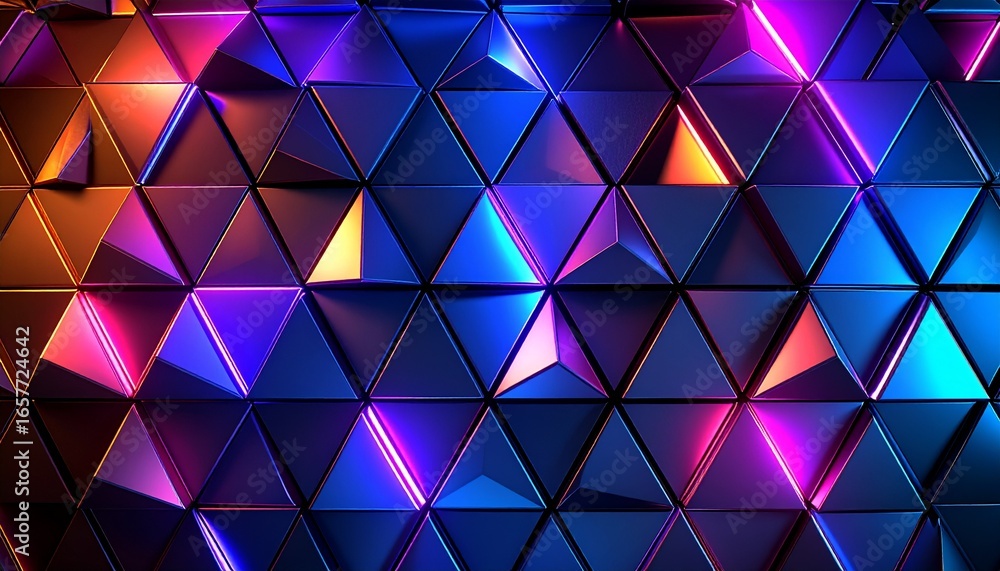 Aufkleber abstract geometric pattern featuring a vibrant array of colorful, three-dimensional triangular shape
