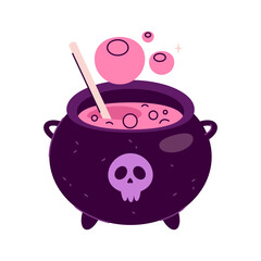 Witch or alchemist cauldron. Vector Halloween magic pot or boiling kettle for potion or brew, elixir or spell. Witchcraft or sorcery ritual vessel. Occult or mystical charm symbol. Folklore prop.