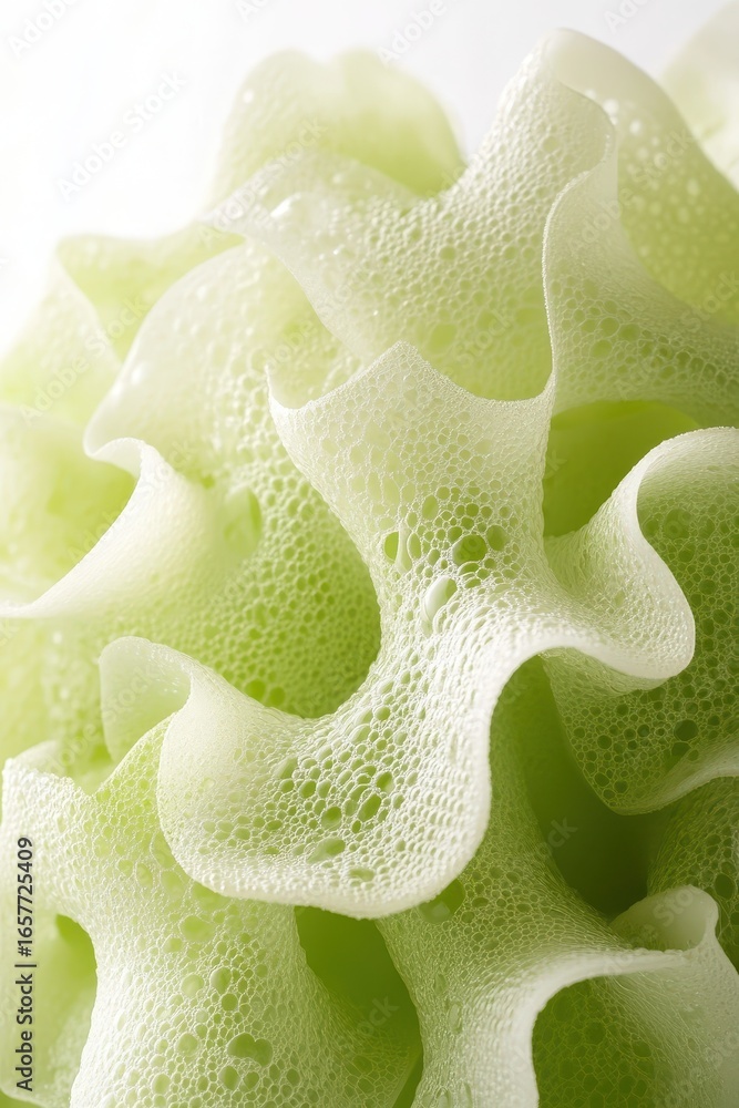 Poster abstract green foam structure with delicate bubbles and flowing forms, suggesting advanced biologica