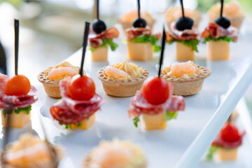 Canapes for a light meal on the festive table