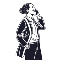 Woman in dark suit talking on phone business
