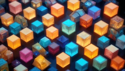 Glowing Isometric Cubes on Dark Background
