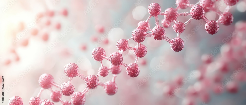 Poster intricate pink molecular structure with soft glowing bokeh background, representing future science a