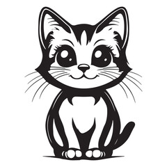 Obraz premium Happy Smiling Cat Line Art for Coloring Pages and Design Projects
