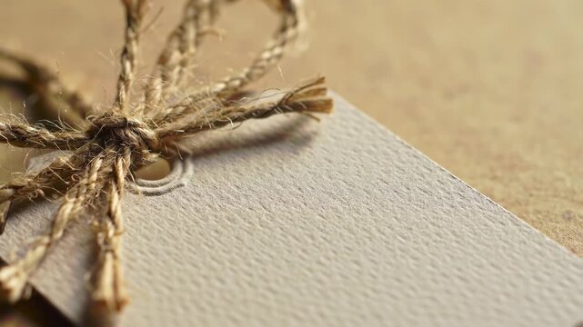 Rustic gift tag tied with natural twine, blank paper detail