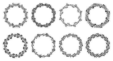 Eight different laurel wreath designs for use as frames or borders silhouette