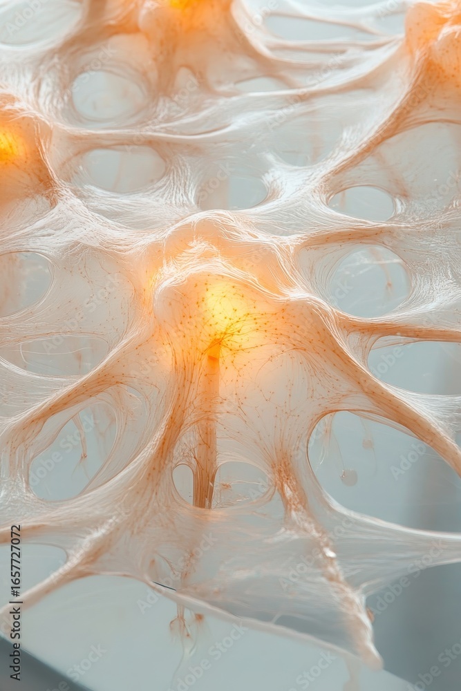 Poster abstract organic growth of glowing cellular structures with transparent membranes and interconnected