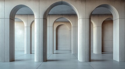 Fototapeta premium Empty concrete room with long columns showcasing modern architectural interior design concept