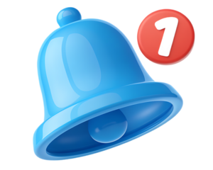 Blue Notification Bell Icon with Red Alert Bubble and Number One Signifying New Message or Update Prompt Reminder Symbol