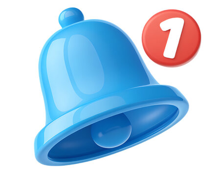 Blue Notification Bell Icon with Red Alert Bubble and Number One Signifying New Message or Update Prompt Reminder Symbol