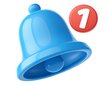 Blue Notification Bell Icon with Red Alert Bubble and Number One Signifying New Message or Update Prompt Reminder Symbol
