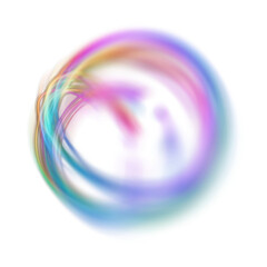 Swirling colorful neon light paths in a circle with motion blur effect isolated on transparent background