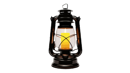  black metal lantern with bright burning candle isolated on transparent background
