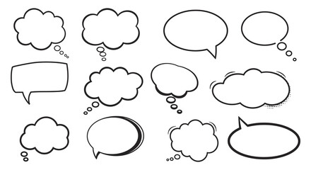 A collection of various blank speech bubbles and thought clouds for comics silhouette