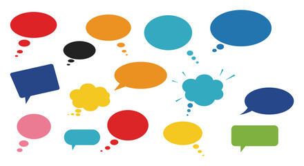 Colorful speech bubbles and conversation icons in various shapes and sizes silhouette