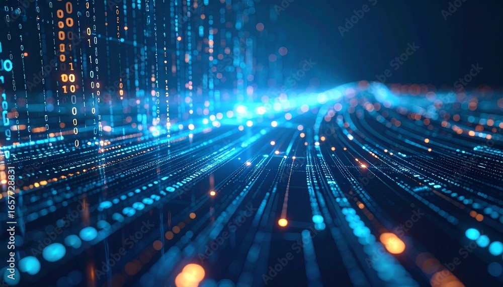 Aufkleber abstract digital data streams flowing through a network, representing modern technology and connecti