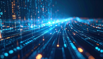 Abstract digital data streams flowing through a network, representing modern technology and connectivity.