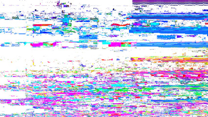 Multicolored digital glitch pattern overlay on transparent background