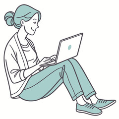 Young woman working on laptop computer browsing