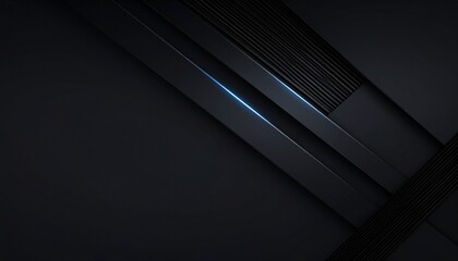 A dark, abstract geometric background with metallic textures and a subtle blue light accent.