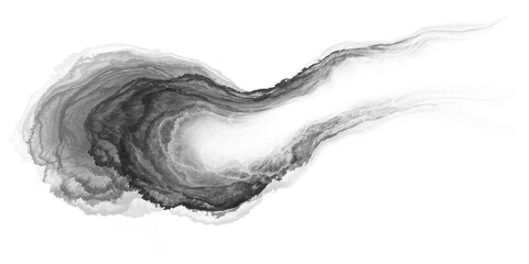 Abstract black watercolor paint with liquid fluid isolated on transparent background for design elements