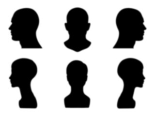 Blurred human head silhouettes isolated on transparent background
