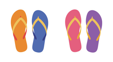 Colorful flip flops in orange blue pink and purple with yellow straps silhouette