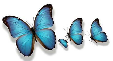Blue butterflies against white background