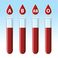 Obraz premium Blood Types in Test Tubes Vector Illustration