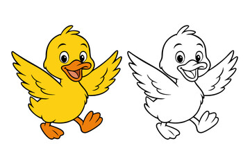 Happy Duck Flying – Cartoon Duckling Coloring Page for Kids