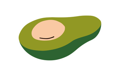 Avocado cut half, piece with pit, core. Healthy vegetarian fruit. Green vegetable, cross-section with seed. Fresh natural eating. Flat cartoon vector illustration isolated on white background