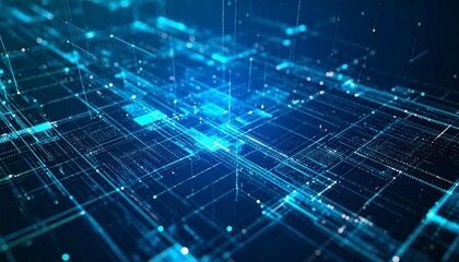Abstract blue network grid with glowing nodes and lines, representing data flow and digital connectivity.