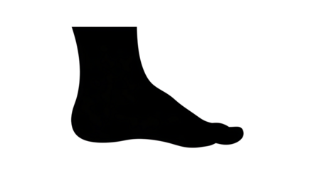 Silhouette of a human foot isolated on transparent background, showcasing its anatomy, shape, and form for health, care, and design purposes