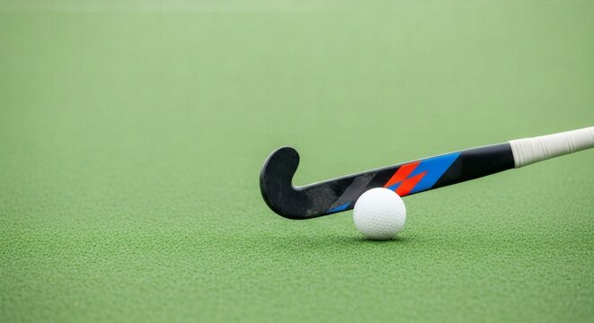 A dynamic field hockey stick poised for a powerful, precise strike on the ball, capturing the essence of agility and intense focus on vibrant green turf.