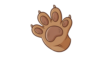 Cartoon animal paw print isolated on transparent background, featuring a cute and playful design with detailed claws and pads, perfect for childrens illustrations and wildlife themes