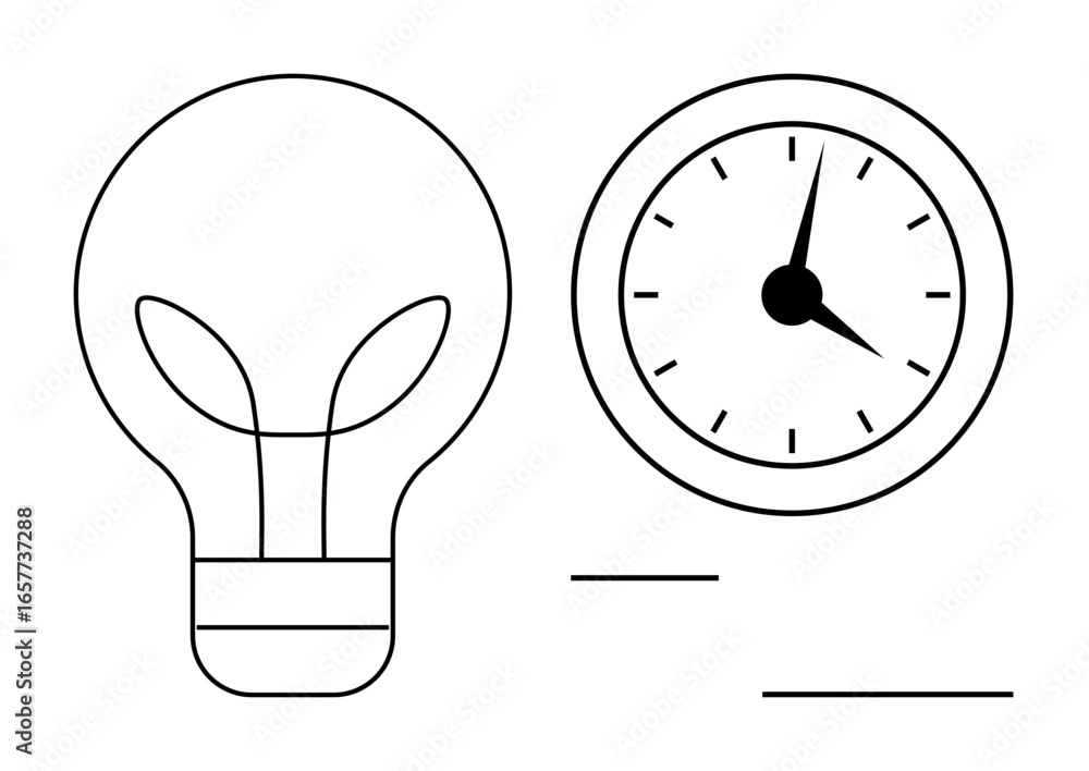 Poster light bulb and clock emphasizing concepts of innovation, efficiency, and balance. ideal for producti