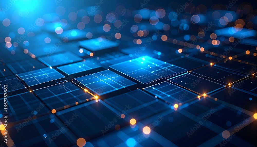 Poster abstract digital network of glowing blue circuits and nodes, representing artificial intelligence an