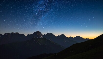 Stunning nightscape of mountains under a starry sky, capturing the Milky Way's beauty.