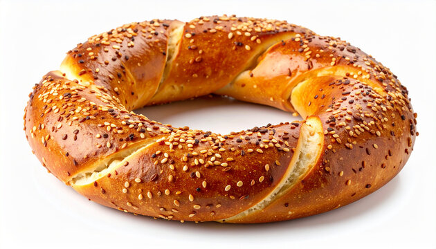 Delicious fresh baked bagels with poppy and sesame seeds are a healthy round breakfast bread snack isolated on white - Powered by Adobe