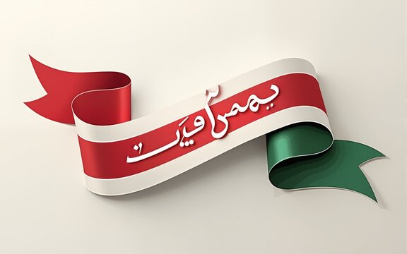 Oman National Day with arabic calligraphy and flag ribbon. High quality