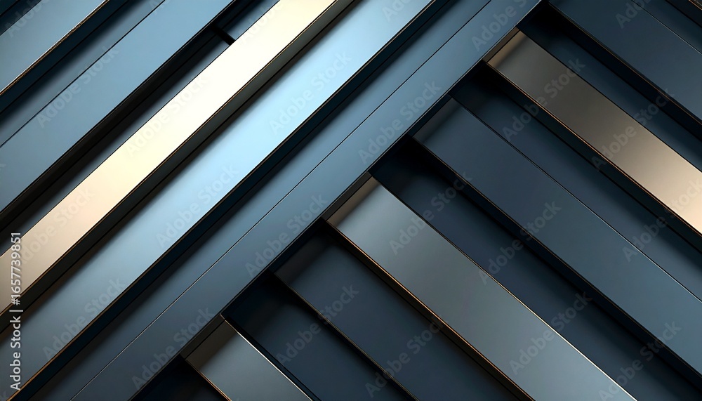 Aufkleber abstract pattern of intersecting metallic strips in shades of blue, grey, and gold, creating a textu