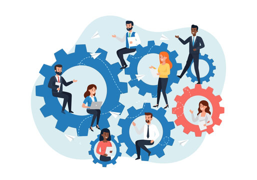 Dynamic teams collaborate on strategic business projects, illustrating interconnected processes and innovation for organizational growth and success.