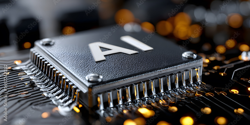 Poster ai chip on circuit board: close-up view of advanced technology integration