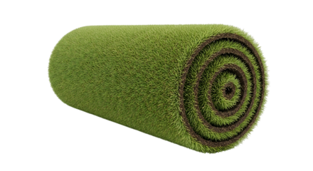 A roll of artificial grass turf, showcasing its texture and vibrant green color, perfect for landscaping and sports fields, isolated on transparent background
