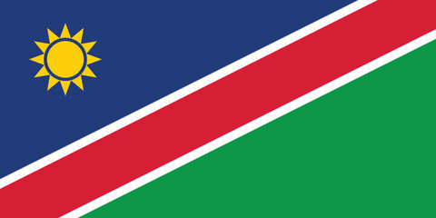 The national flag of namibia featuring a sun and diagonal stripes of color, simple flat design vector clipart, can use for travel or politics