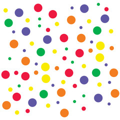 Colorful polka dot pattern on white background, a festive and cheerful design.