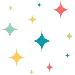 Colorful sparkles and stars on a white background, decorative design elements.