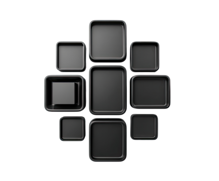 Organized grid of  black rectangular frames