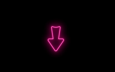 Neon Pink color Down directional arrow sign. Neon road symbol. Neon glowing down arrow pointer. Glowing indicator icon. Neon and glowing down arrow icon.	